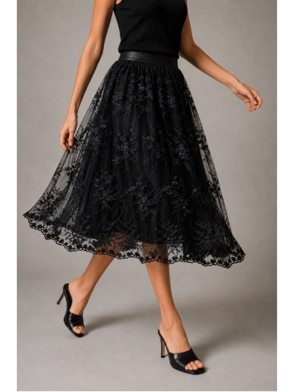 Alexandra Grecco Anthropologie Sz 6 Black Tulle Beaded Embroidered Skirt Tulle